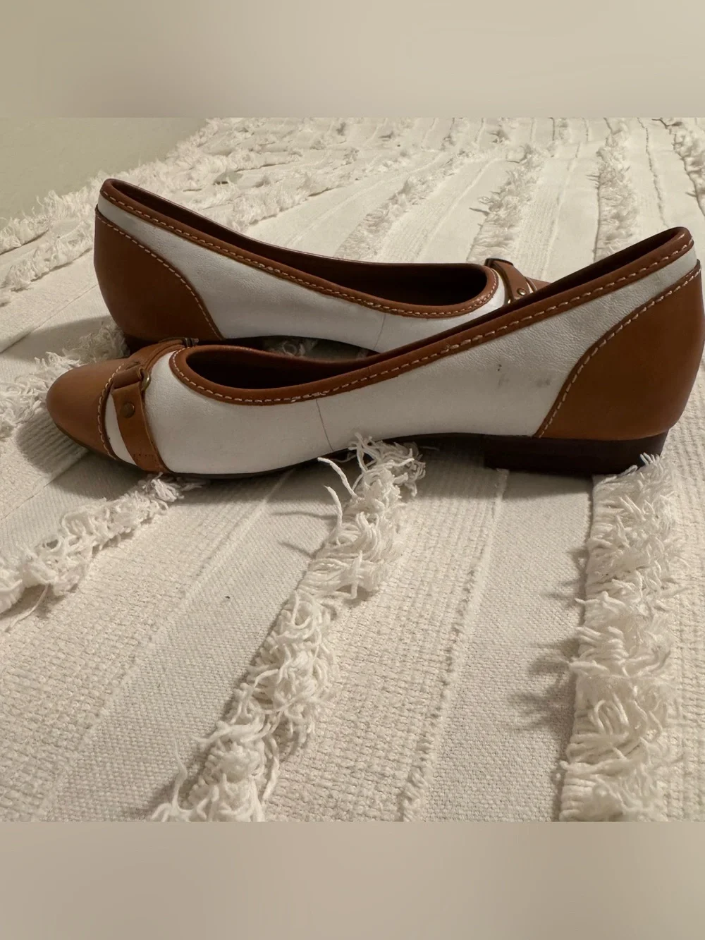 Clarks Two-Tone Brown and White Leather Ballet Flats